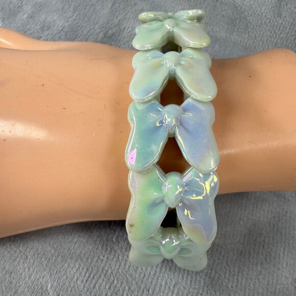 Butterfly Shape Beaded Bracelet Double Hole Beads Iridescent Stretch Adjustable - Picture 11 of 14